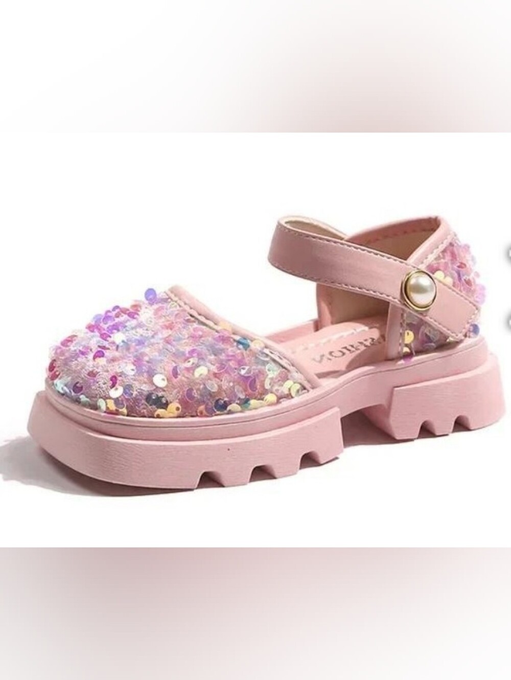 SHEIN Pink Sequin Strap Chunky Shoes